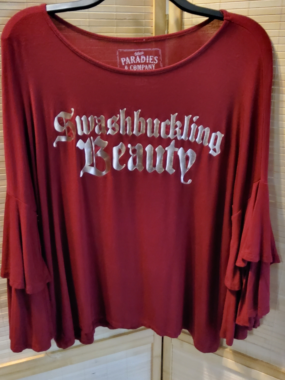 Disney Parks Burgundy 'Swashbuckling Beauty' Bell Sleeve Top